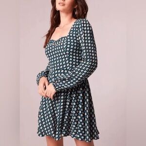 Band of the Free (BOG) Genevieve Teal Diamond Print Mini Dress Women’s Med NWT